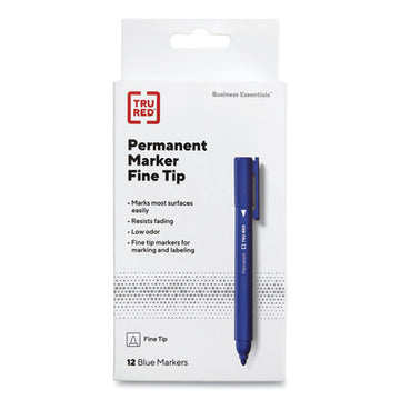 TRU RED™ Permanent Marker, Pen-style, Fine Bullet Tip, Blue, Dozen freeshipping - TVN Wholesale